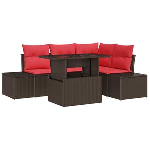vidaXL Havesofa S&aelig;t 6 stk. 4-Antal s&aelig;der Brun og R&oslash;d polyrattan