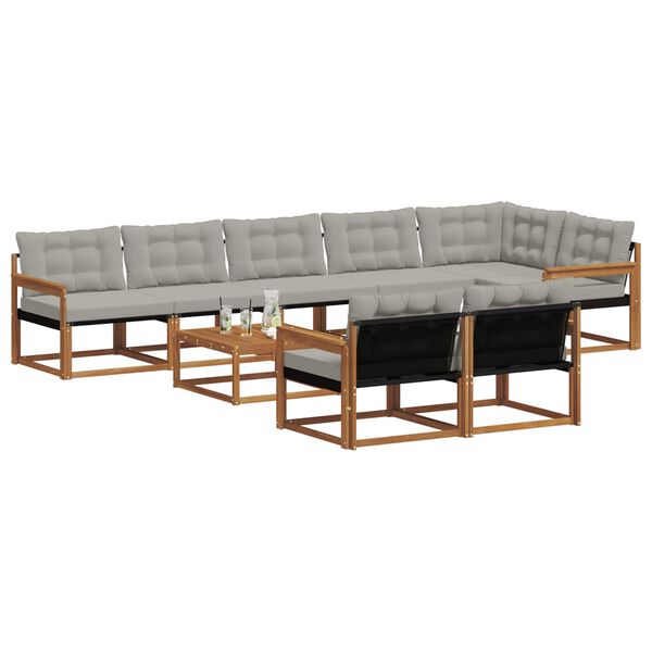 vidaXL Udend&oslash;rs sofagruppe med pude 9 pcs Naturlig og Lys Gr&aring;