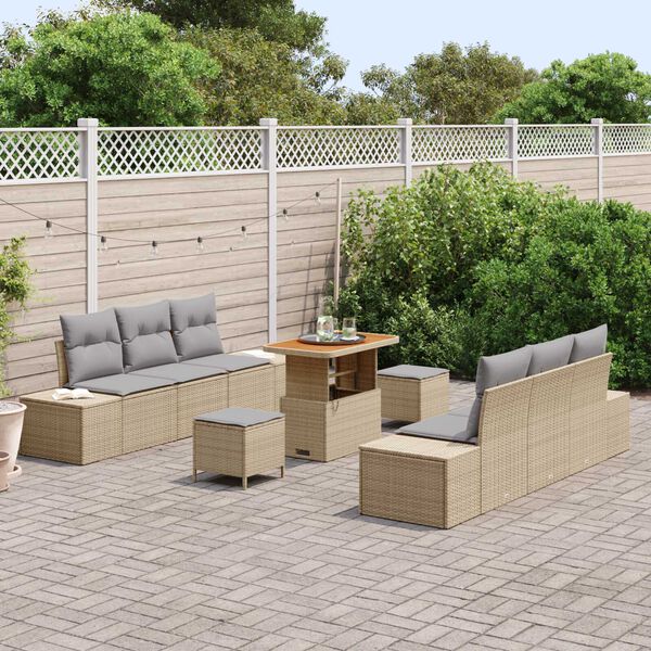 vidaXL Havesofa S&aelig;t med pude med opbevaring 9 pcs Beige Poly rattan