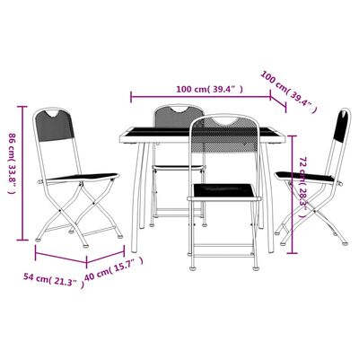 vidaXL spisebordssæt til haven 5 dele metal og meshstof antracitgrå