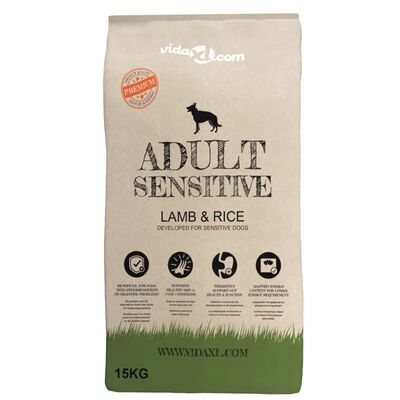 vidaXL luksustørfoder til hunde Adult Sensitive Lamb & Rice 15 kg