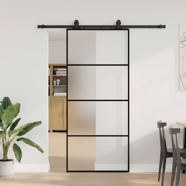 vidaXL skyded&oslash;r med hardwares&aelig;t 90x205 cm ESG glas sort