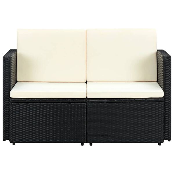 vidaXL 2-personers havesofa med hynder sort polyrattan