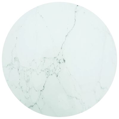 vidaXL bordplade Ø90x1 cm hærdet glas med marmordesign hvid