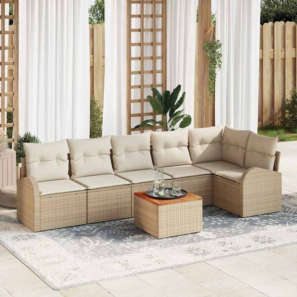 vidaXL Havesofa S&aelig;t med opbevaring 7 pcs Beige og creme polyrattan