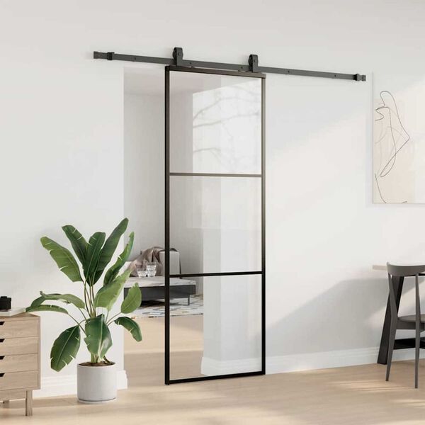 vidaXL skyded&oslash;r med hardwares&aelig;t 76x205 cm ESG glas sort