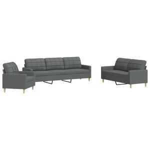 vidaXL sofas&aelig;t 3 dele stof m&oslash;rkegr&aring;
