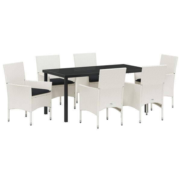 vidaXL Have Spisebordssæt med pude 7 pcs Hvid Poly rattan