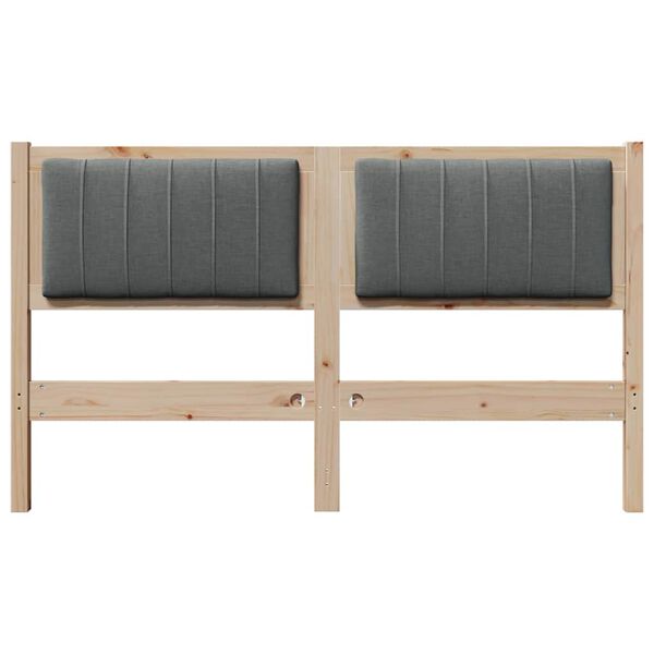 vidaXL Polstret sengegavl med hovedg&aelig;rde Brun 135 cm Massiv fyrretr&aelig;