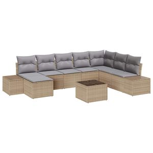 vidaXL Havesofa S&aelig;t med pude 9 pcs Beige polyrattan