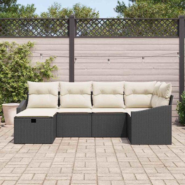 vidaXL Havesofa S&aelig;t med pude 6 pcs Sort 55 x 62 x 69 cm Poly rattan
