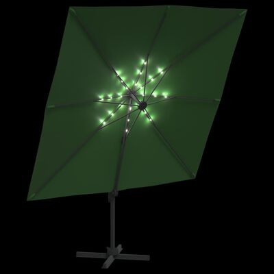 vidaXL hængeparasol med LED-lys 400x300 cm grøn
