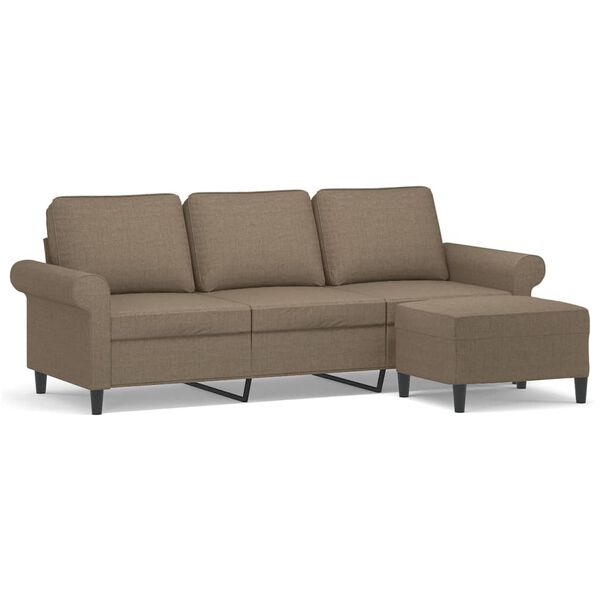 vidaXL 3-personers sofa med fodskammel 180 cm stof Gr&aring;brun