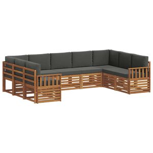 vidaXL Sektionalsofa s&aelig;t 9 pcs Naturlig og Antracit Massivt Akacietr&aelig;