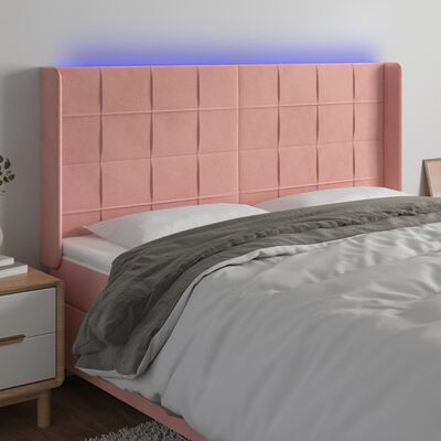 vidaXL sengegavl med LED-lys 183x16x118/128 cm fløjl lyserød