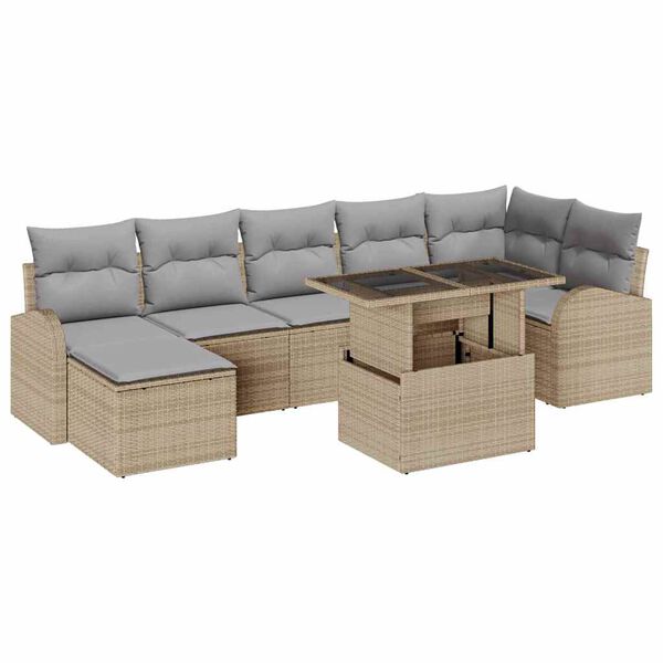 vidaXL Havesofa S&aelig;t med pude med opbevaring 8 pcs Beige Poly rattan