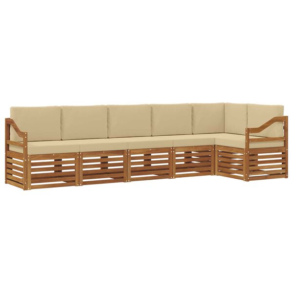 vidaXL Sektionalsofa s&aelig;t 6 pcs Naturlig og Beige Massivt Akacietr&aelig;