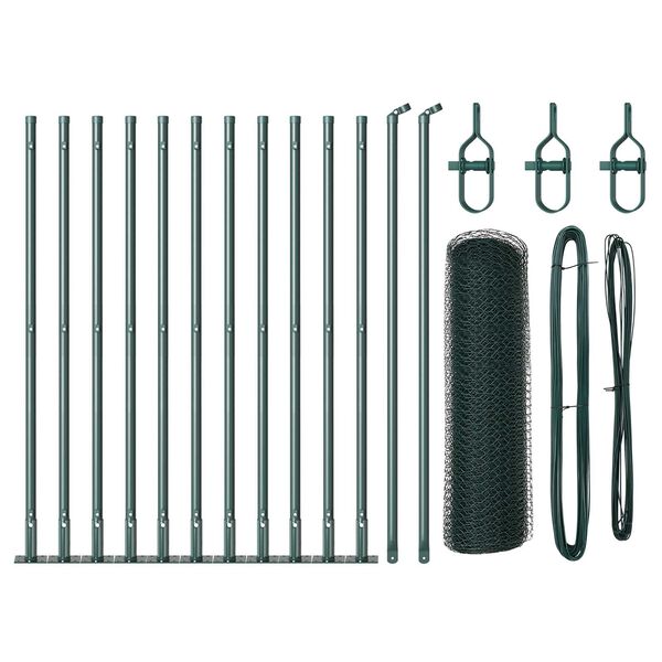 vidaXL Hegn med stolper Grøn 0.4 x 25 m PVC-belagte stål
