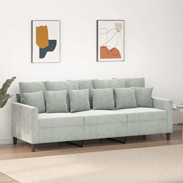 vidaXL 3-personers sofa 180 cm velour lysegr&aring;