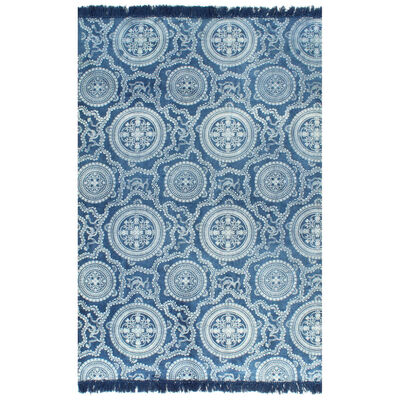 vidaXL kilim-tæppe med mønster bomuld 120 x 180 cm blå