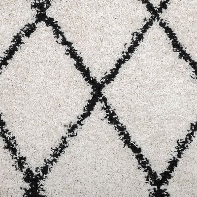 vidaXL shaggy gulvtæppe 140x200 cm høj luv cremefarvet og sort