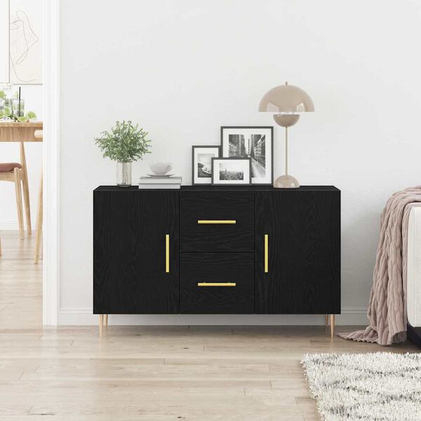 vidaXL Sideboard med skuffe Sort eg 100 x 36 x 60 cm Konstrueret træ