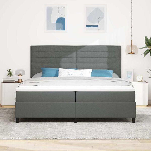 vidaXL Box spring seng med madras M&oslash;rkegr&aring; 200 x 200 cm Stof
