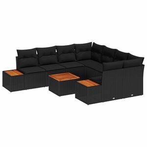 vidaXL Havesofa S&aelig;t med pude 9 pcs Sort Poly rattan