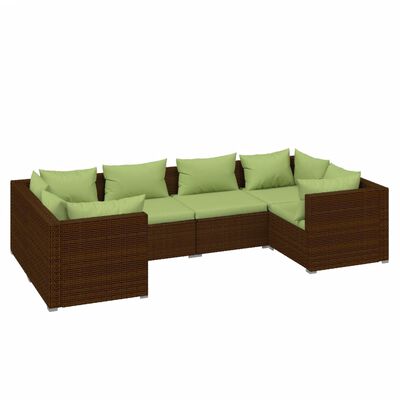 vidaXL loungesæt til haven 6 dele med hynder polyrattan brun