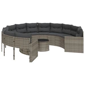 vidaXL havesofa med bord og hynder rund polyrattan gr&aring;