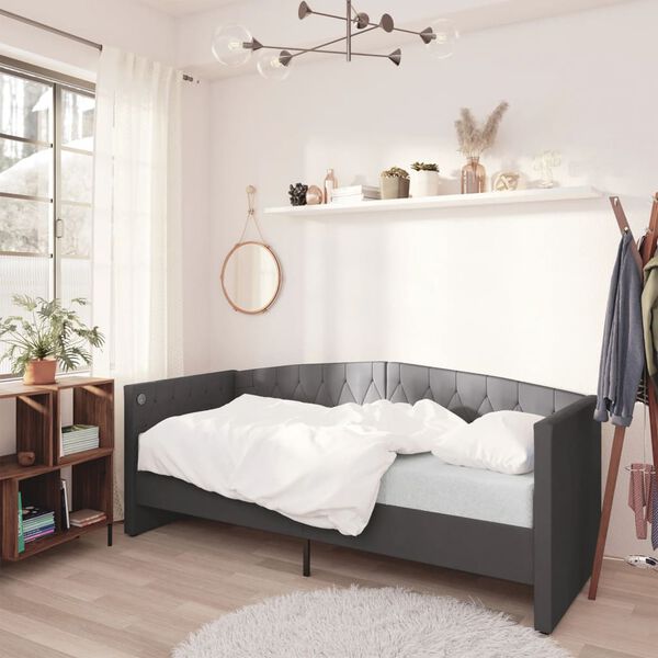 vidaXL daybed med madras og USB 90x200 cm fl&oslash;jl m&oslash;rkegr&aring;