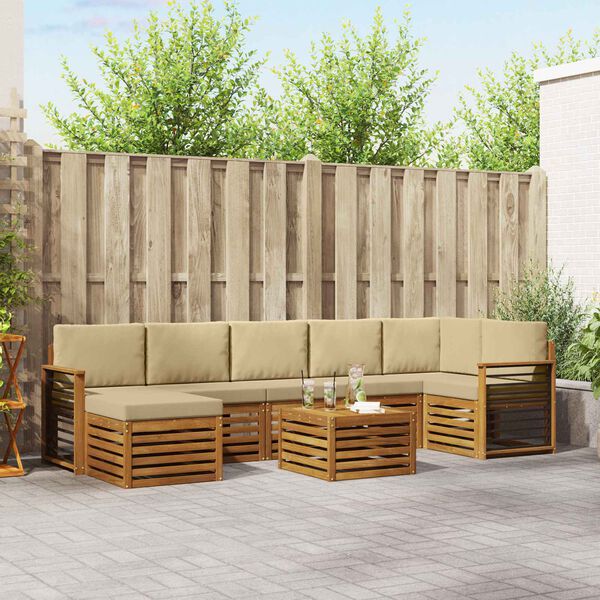 vidaXL Sofas&aelig;t med pude 8 pcs Naturlig og Beige Massivt Akacietr&aelig;