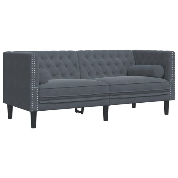 vidaXL 2-personers Chesterfield-sofa med bolsterpuder fl&oslash;jl m&oslash;rkegr&aring;