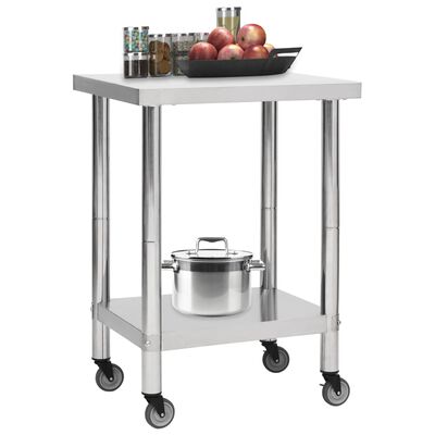 vidaXL arbejdsbord med hjul til køkken 60x45x85 cm rustfrit stål