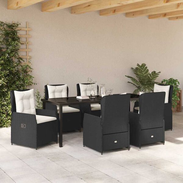 vidaXL Have Spisebordss&aelig;t 7 pcs Sort polyrattan