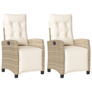 vidaXL havestole 2 stk. med lænefunktion og fodstøtte polyrattan beige