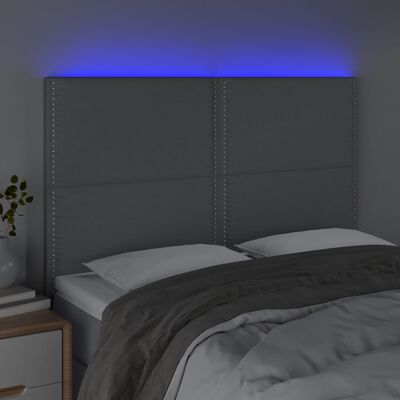vidaXL sengegavl med LED-lys 144x5x118/128 cm stof lysegrå