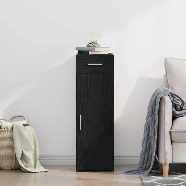 vidaXL Sideboard med skuffe Sort eg 30 x 42,5 x 93 cm