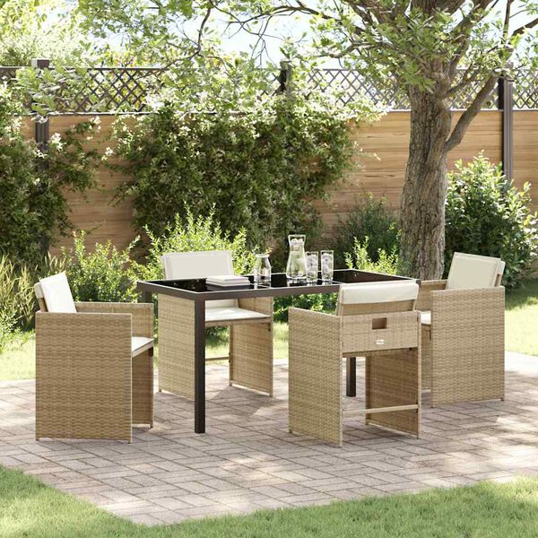 vidaXL Have Spisebordss&aelig;t med pude 5 pcs Beige polyrattan