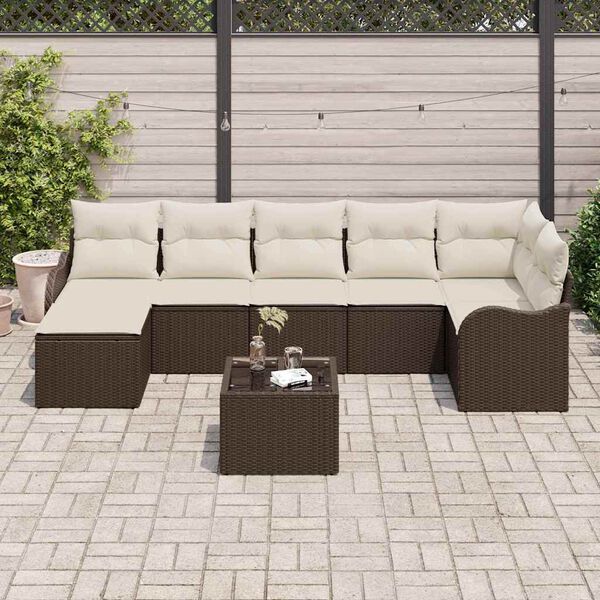 vidaXL Havesofa S&aelig;t med pude 8 pcs Brun og hvid Poly rattan