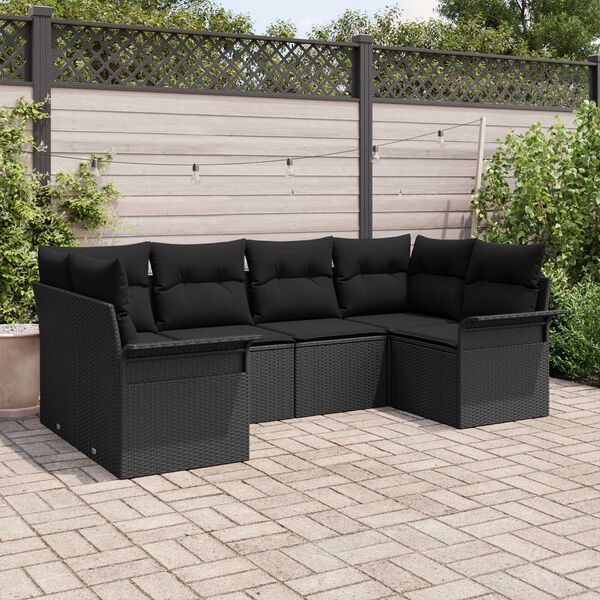 vidaXL Havesofa S&aelig;t med pude 6 pcs Sort polyrattan