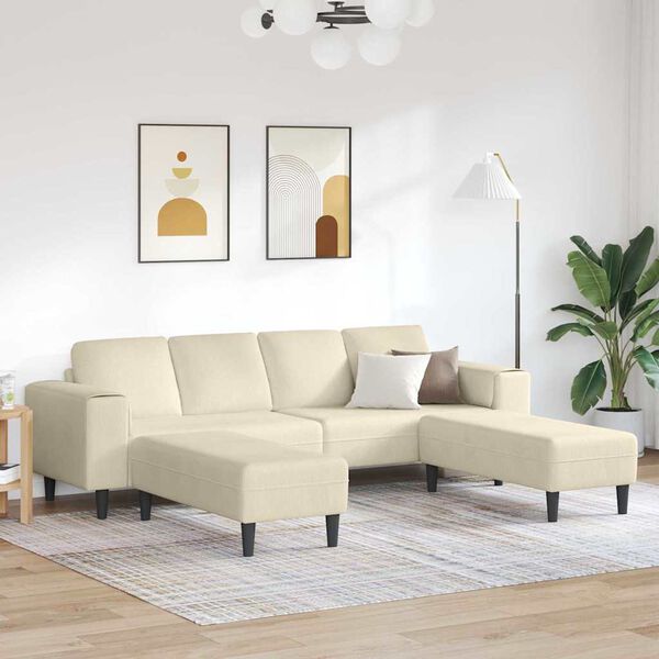 vidaXL Stof sofa med pude Creme 208 cm Corduroy stof