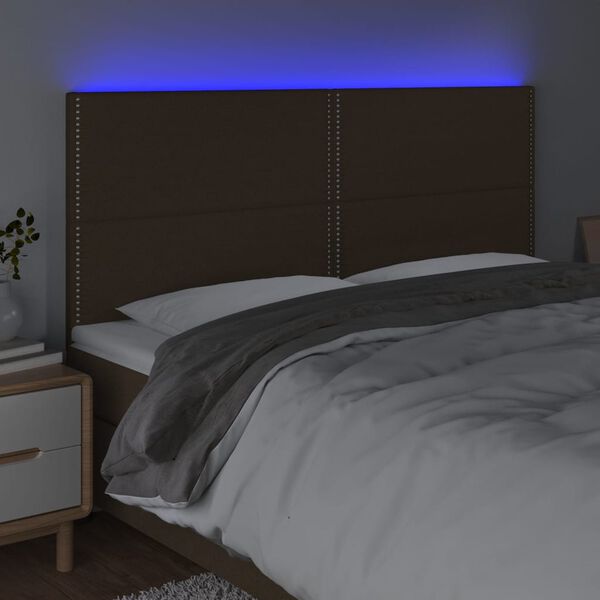 vidaXL sengegavl med LED-lys 200x5x118/128 cm stof m&oslash;rkebrun