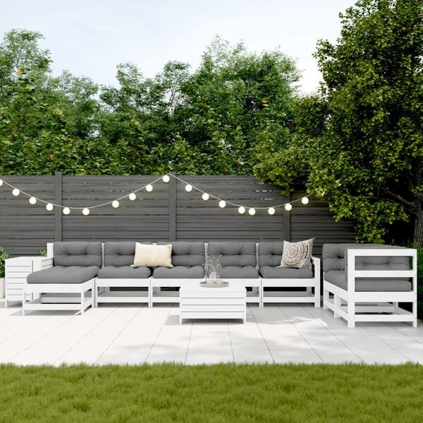 vidaXL sofas&aelig;t til haven 10 dele massivt fyrretr&aelig; hvid