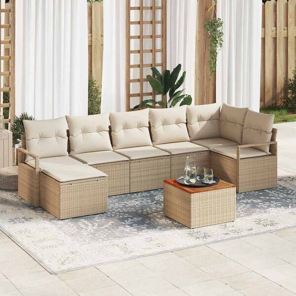 vidaXL Havesofa S&aelig;t med pude 8 pcs Beige Poly rattan