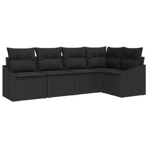 vidaXL Sofa S&aelig;t med pude 5 pcs Sort polyrattan