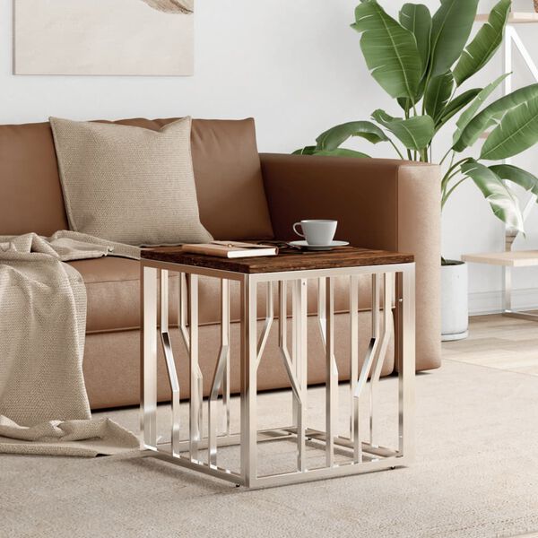 vidaXL sofabord rustfrit stål og massivt genbrugstræ sølvfarvet