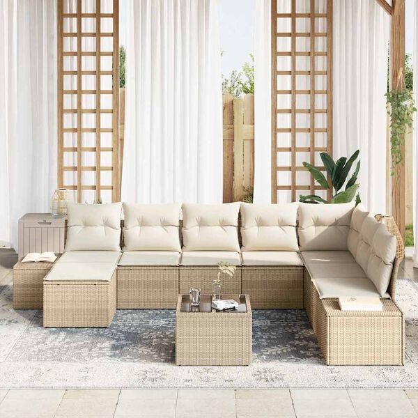 vidaXL Havesofa Sæt med pude 9 pcs Beige polyrattan