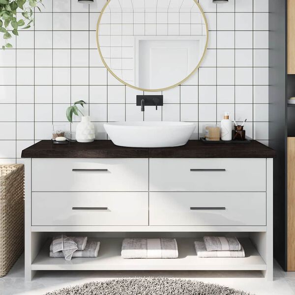 vidaXL bordplade til badev&aelig;relse 160x50x(2-6) cm massivt tr&aelig; m&oslash;rkebrun