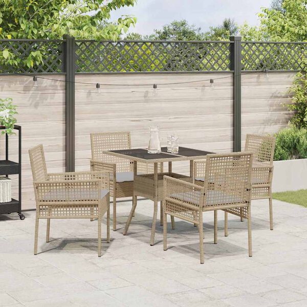 vidaXL Have Spisebordss&aelig;t 5 pcs Beige polyrattan